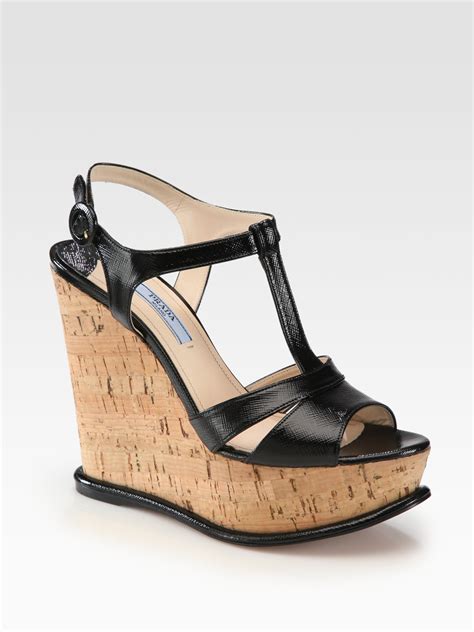 prada wedges saks|prada leather platform wedge.